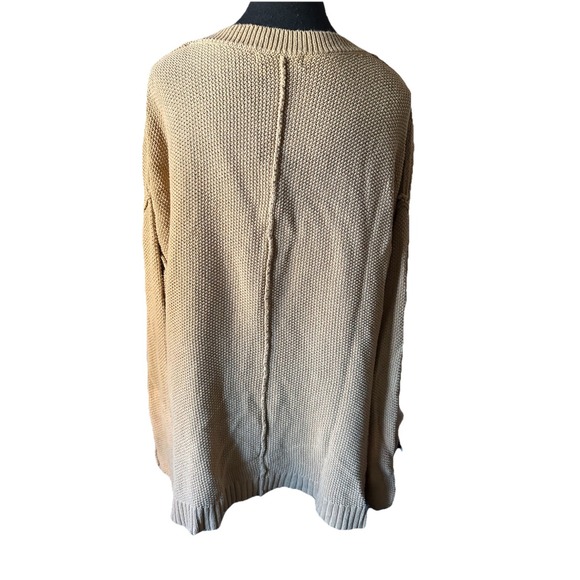 Lillusory V Neck Pullover Sweater Tan Camel Henley Button Large Chunky Warm - Picture 4 of 5